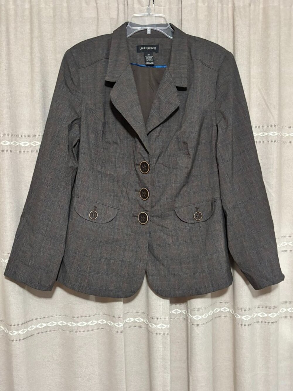 Lane Bryant Brown Plaid Tailored Blazer Jacket Subtle Blue Check 20